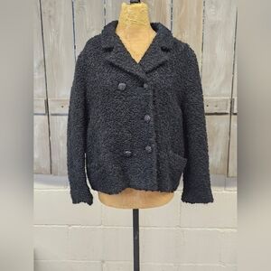 Vintage Faux Fur‎ Coat, Faux Persian Lambswool, Black Double Breasted Car Coat